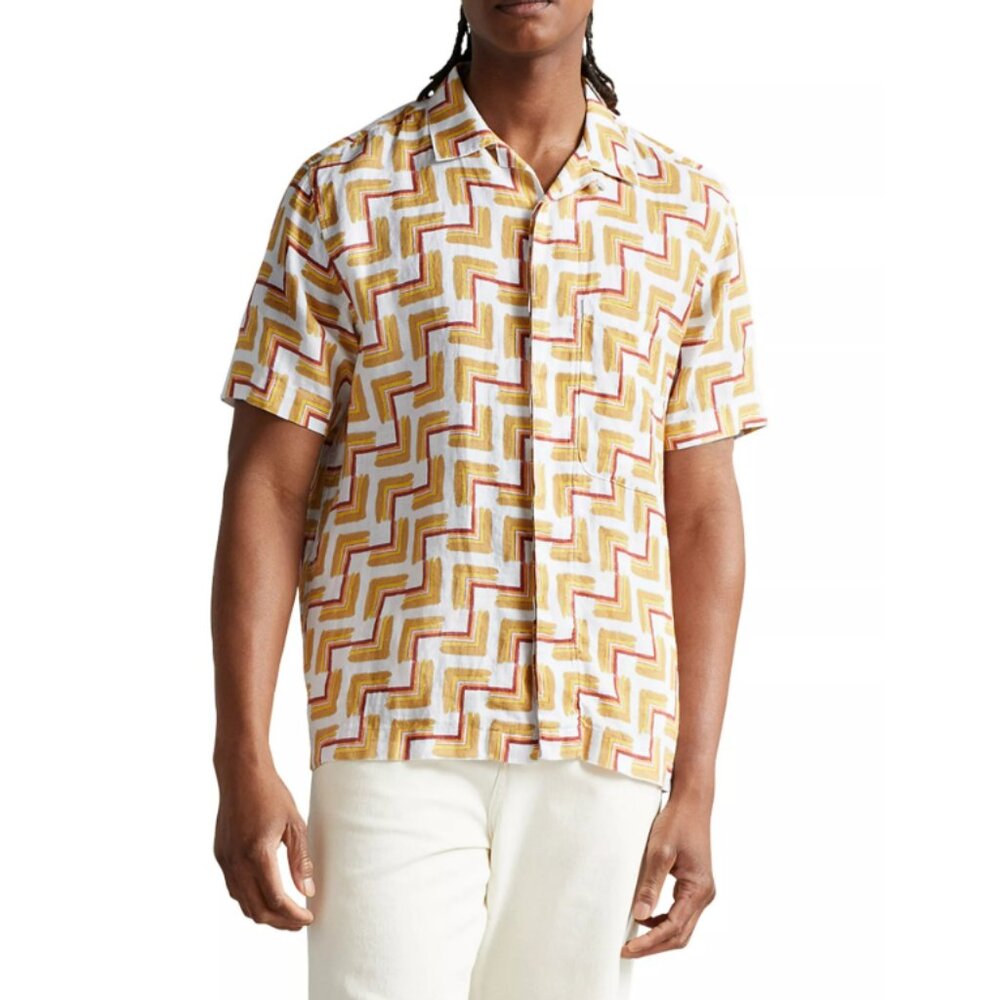 Ted Baker Linen Abstract Print Brecon Camp Shirt -Sz Ted Baker 6